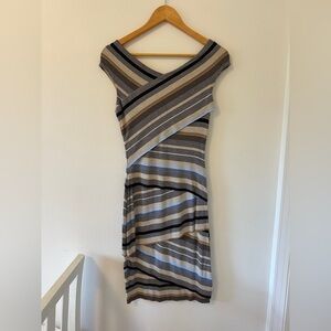 Bailey 44 Striped Gray and Black Body Con Dress Size Small